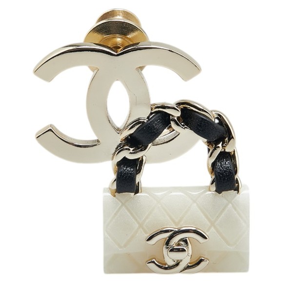 CHANEL Black Leather Logo Brooch